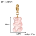 Detail of a pink resin gummy bear pendant with a golden lobster clasp for DIY jewelry - Pink Bear Pendant With Lobster Clasp (BP1453B7W1)