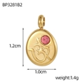 Detailed size view of a gold Om symbol pendant with pink zircon, 1.2cm by 1.0cm dimension - Pink Zirconia Gold Oval Om Symbol Pendant (BP3281B2)