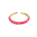 Dettaglio anello regolabile in oro con smalto rosso rosa e tre zirconi scintillanti - Stile Pietra Rosso Rosa (BJZ00029D3)