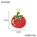 Red enamel tomato pendant dimensions 1.2x1.0cm with gold-plated edge and green leaf detail - Tomato (BP3056B1)