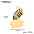 Detail view of a rainbow enamel cloud pendant in gold finish with size and weight specs - Six-Color Rainbow with Polished Cloud Style (FP46146BW1)