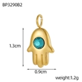 Detailed view of golden Hamsa Hand pendant with blue zircon measuring 1.3cm in height - Blue Zirconia Gold Hamsa Hand Pendant (BP3290B2)