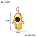 Macro shot of gold Hamsa Hand pendant with black gemstone showing 1.3cm height scale - Black Zirconia Gold Hamsa Hand Pendant (BP3290B5)