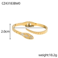 Detailed view of snake-shaped gold stainless steel bracelet with rhombus texture and zircons - Snake Scale Lattice Pattern Style (CZ43183BW0)