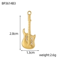 Detailed macro view of guitar-shaped pendant dimensions showing 2.8cm height and 1.3cm width - White Zirconia Gold Guitar Pendant (BP3614B3)