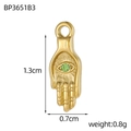Gold Hamsa Hand pendant with green gemstone, 1.3cm x 0.7cm stainless steel charm - Green Zirconia Mini Gold Hamsa Hand Pendant (BP3651B3)