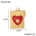 Golden stainless steel rectangle pendant featuring a red enamel heart and zircon inlay - Red Heart Gold Rectangle Card Pendant (BP32014B1)