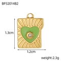 Golden rectangular charm with green heart zircon, 1.3cm x 1.2cm, 2.3g stainless steel pendant - Green Heart Gold Rectangle Card Pendant (BP32014B2)