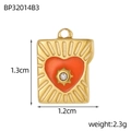 Bohemian gold plated rectangle charm with orange enamel heart and central zircon - Orange Heart Gold Rectangle Card Pendant (BP32014B3)