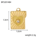 Golden heart stainless steel pendant with white zircon stone and sunburst texture - White Heart Gold Rectangle Card Pendant (BP32014B4)