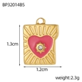 Bohemian gold plated rectangular pendant with pink heart and white zircon stone - Pink Heart Gold Rectangle Card Pendant (BP32014B5)