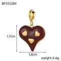 Detail view of heart-shaped brown enamel pendant with size markings 1.8x1.7cm and weight 4.4g - Dark Brown Heart Style (BP3552B4)