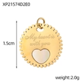 Detailansicht eines Goldanhängers mit „My heart is with you“-Text und weißem Muschelherz - Herzmuschel Gravierter Runder Anhänger (XP21574D2E0)