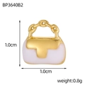 Detail view of 1cm pink enamel heart handbag charm in gold-tone steel with weight specs - Pink White Handbag Style (BP3640B2)