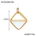 Macro-opname van geometrische roestvrijstalen hanger met witte schelpinleg en gouden finish - Ruitvormige Schelp Hanger (AP33630D1W0)