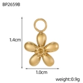 Detailansicht eines goldenen Blumenanhängers mit Maßen von 1,4 cm mal 1,0 cm - Goldene Fünfblättrige Blume Abgerundeter Polierter Anhänger (BP2659B)