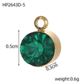 Detail shot of a 5mm green cubic zirconia pendant in gold finish with precise measurements - Dark Green Pendant (HP2643D-5)