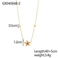 Gold star necklace featuring orange rhinestones and multiple sea stars, 40+5cm length - Orange Rhinestone Starfish Necklace (GX04066B-2)