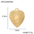 Detail of golden stainless steel heart pendant with sunburst engraving and oval groove - Starburst Heart Radiating Pattern Pendant (AP42206D0W0)