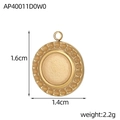 Dettaglio di un ciondolo tondo dorato con bordo a rilievo e specifiche dimensionali del prodotto - Base Tonda con Bordo Perlato (AP40011D0W0)