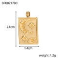 Details van de gouden rechthoekige hanger 2,1cm x 1,4cm met maan ster reliëf en maten - Mystiek Symbool Rechthoek (BP00217B0)