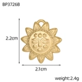 Detail view of a vintage gold sun pendant with face relief and 2.2cm size measurement - Jagged Sun Face Style (BP3726B)