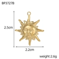 Detailed view showing dimensions and relief facial features of golden sun pendant - Flame Ray Sun Face Style (BP3727B)