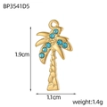 Golden coconut tree pendant with blue crystals measuring 1.9cm by 1.1cm for jewelry making - Blue Palm Tree Pendant (BP3541D5)