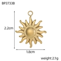 Detail showing vintage gold sun pendant dimensions 2.2cm by 1.8cm in polished stainless steel - Wavy Ray Sun God Style (BP3733B)
