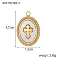 Makroaufnahme von ovalem Kreuzanhänger mit Goldrelief und silberner Metallbasis - Muschel Kreuz Oval Anhänger (HP47971DE0)