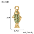 Detail of a 1.2x0.7cm fish pendant in gold with green zircon and 0.9g weight specs - Green Little Fish Pendant (HP3376B5)