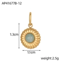 Golden flower pendant with natural light blue stone and pleated texture design - Light Cyan (AP41677B-12)
