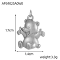 Polished stainless steel bear pendant detail with 1.7cm size and 3.3g weight labels - Shiny Silver Bear (AP34025A0W0)