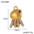 Detailed size view of a golden octopus pendant with white zircon and black eye inlay - White Octopus Pendant (HP3388B1)