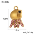 Detailed view of gold octopus charm with pink zircons showing dimensions 1.3cm x 1.0cm - Pink Octopus Pendant (HP3388B2)