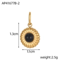Detailed view of vintage gold ribbed pendant with black stone and size measurements - Onyx Black (AP41677B-2)