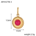 Macro shot showing dimensions of 1.3cm by 1.1cm for the red stone sunburst pendant - Bright Red (AP41677B-3)