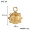 Macro view of gold beetle pendant showing 0.9cm height and 0.7cm width dimensions - Gold Beetle (BP2128B)