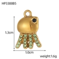 Golden octopus charm pendant with green crystals and black eyes for jewelry DIY - Green Octopus Pendant (HP3388B5)