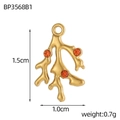 Golden coral branch pendant with orange rhinestones, dimensions 1.5cm by 1.0cm - Orange Coral Pendant (BP3568B1)