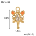 Golden stainless steel lobster pendant with orange enamel and sparkling crystals - Gold Orange Claw Lobster (BP2161B3)