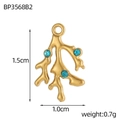 Golden tree branch charm with light blue rhinestones for jewelry making 1.5cm - Light Blue Coral Pendant (BP3568B2)