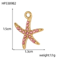Golden starfish pendant with 15 pink rhinestones, stainless steel jewelry charm 1.5cm - Pink Starfish Pendant (HP3389B2)