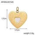 Gouden hart hanger detail met afmetingen van 1,7 cm en gewichtsspecificaties 3,0 g - Gehamerd Hol Hart Hanger (AP40022D1W0)