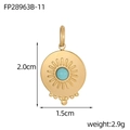 Detailweergave van ovale gouden hanger met turquoise steen en afmetingen 2,0x1,5 cm - Hemelblauwe Zon Patroon Stijl (FP28963B-11)