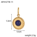 Macro view of gold round pendant with blue natural stone inlay and ribbed texture details - Deep Blue (AP41677B-11)
