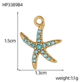Gold starfish pendant with sky blue crystals for jewelry making 1.5x1.3cm - Sky Blue Starfish Pendant (HP3389B4)