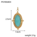 Detail van de ovale turquoise hanger met gouden rand en 2,5 cm maataanduiding erop - Turkoois Ovale Stijl (FP29068D4)