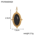 Detail van ovale gouden hanger met zwarte steen met afmetingen van 2,5 cm hoogte en 1,5 cm breedte - Gefacetteerde Zwarte Steen Ovale Stijl (FP29068D8Q0)