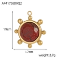 Detail view of 1.7cm wide irregular geometric pendant with red natural stone inlay - Gold Round Sunburst Red Stone (AP41758D9Q2)